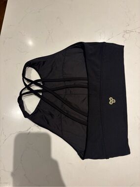 Aritzia TNA golden Black Strappy Racerback Sports Bra with Gold Logo
